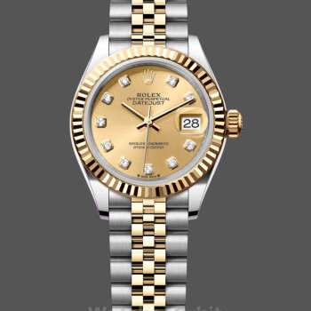 Replica Rolex Datejust 28 mm in oro giallo e acciaio m279173 0011 Quadrante Champagne Donna