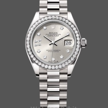 Replica Rolex Datejust Donna 28mm Oro Bianco Argento Diamante Quadrante President - 279139RBR 0003 Quadrante Argento
