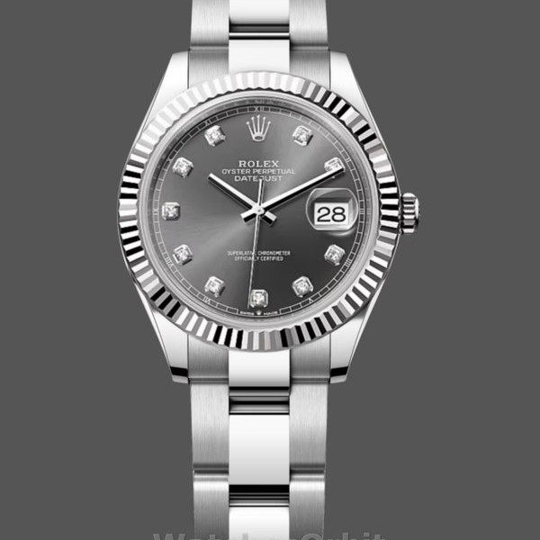 Replica Rolex Datejust donna 31-278274, lunetta scanalata, quadrante grigio con diamanti, quadrante grigio donna