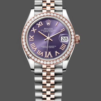 Replica Rolex Datejust donna 31-278381RBR, quadrante romano viola, diamante, giubileo, viola
