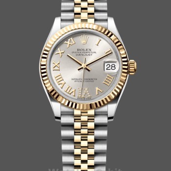Replica Rolex Datejust 31-m278273 0004 da donna, acciaio inossidabile e oro giallo, quadrante romano con pavé d'argento, quadrante argento da donna