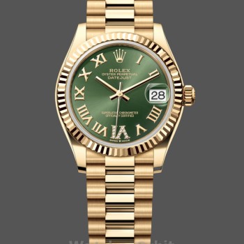Replica Rolex Datejust 31-m278278 da donna, oro giallo, quadrante verde, quadrante verde da donna