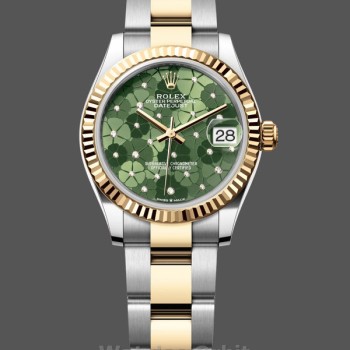 Replica Rolex Datejust donna 31-m278273 0031, oro giallo, verde oliva, motivo floreale, quadrante di diamanti Quadrante verde