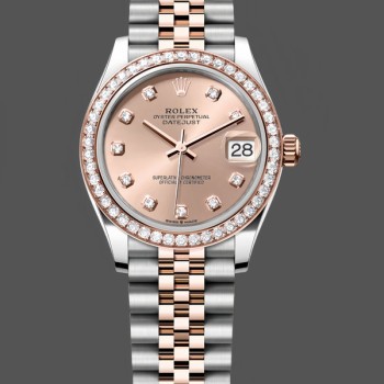 Replica Rolex Datejust donna 31-278381RBR 0024, acciaio inossidabile e oro rosa, quadrante con diamanti rosa, Jubilee, colore rosa con diamanti incastonati