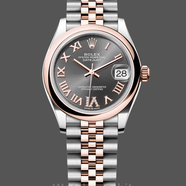 Replica Rolex Datejust 31 mm in oro rosa e acciaio inossidabile, quadrante romano VI rodiato - M278241 0030 quadrante grigio