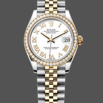 Replica Rolex Datejust 31-278383RBR 0002 da donna, acciaio inossidabile e oro giallo, quadrante romano bianco, giubileo, bianco