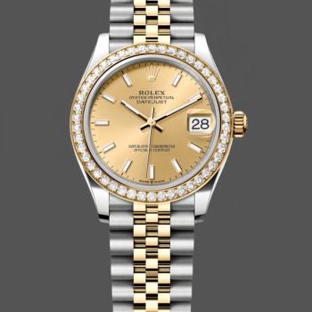 Replica Rolex Datejust donna 31-278383RBR 0014, acciaio inossidabile e oro giallo, quadrante indicizzato champagne, giubileo, champagne