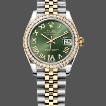 Replica Rolex Datejust 31-278383RBR 0016 da donna, 31 mm, acciaio inossidabile e oro giallo, quadrante verde VI romano, giubileo, verde