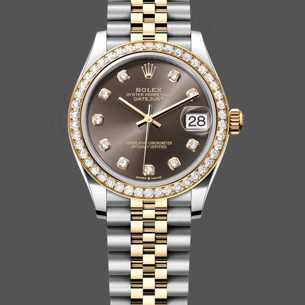 Replica Rolex Datejust donna 31-278383RBR 0022, acciaio inossidabile e oro giallo, giubileo di diamanti grigio, grigio