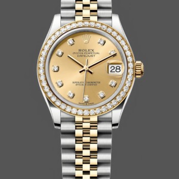 Replica Rolex Datejust donna 31-278383RBR 0026, acciaio inossidabile e oro giallo, Champagne Diamond Jubilee, Champagne