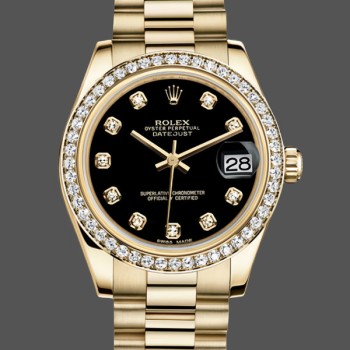 Replica Rolex Datejust 31-178288 0011 da donna, 31 mm, oro giallo, quadrante nero, quadrante nero da donna