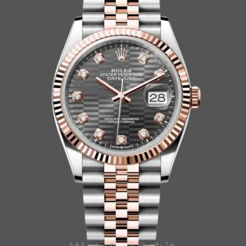 Replica Rolex Datejust 36-126231 0041 unisex, oro Everose 18 carati, lunetta scanalata, quadrante grigio ardesia unisex con motivo scanalato