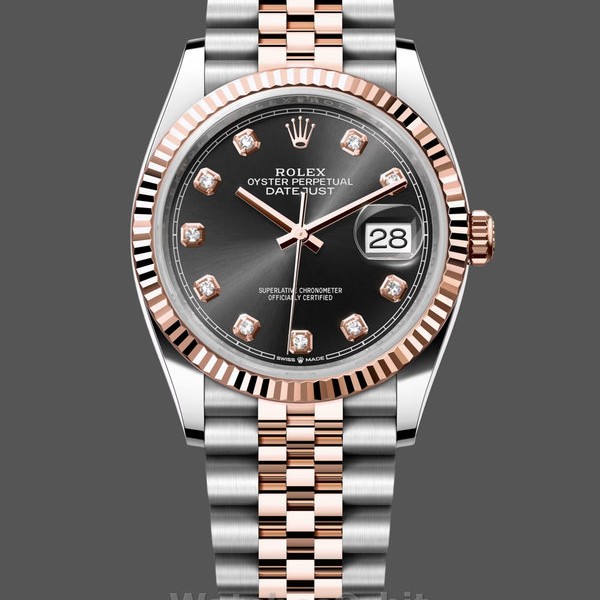 Replica Rolex Datejust 36-M126231 0019, Oro Everose, Quadrante nero con diamanti, Quadrante nero Donna