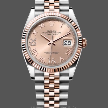 Replica Rolex Datejust 36-m126231 0027, acciaio e oro massiccio, quadrante romano con pavé di diamanti rosa, quadrante oro rosa, donna