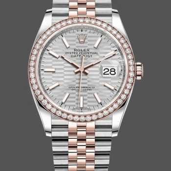 Replica Rolex Datejust 36MM in acciaio e oro massiccio argento quadrante scanalato lunetta con diamanti M126281RBR quadrante grigio