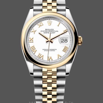Replica Rolex Datejust 36-126203 0029 da donna, bicolore, quadrante bianco, numeri romani, quadrante bianco