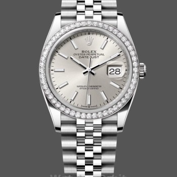 Replica Rolex Datejust 36-M126284RBR 0005, Oro bianco e diamanti, Quadrante argento, Quadrante argento, Donna