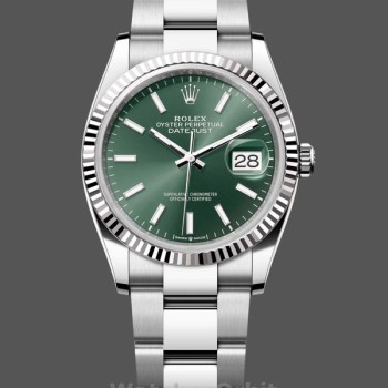 Replica Rolex Datejust 36-126234 da donna, oro bianco, lunetta scanalata, quadrante verde unisex