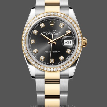 Replica Rolex Datejust 36-m126283rbr 0008, oro giallo, quadrante nero Quadrante nero Donna