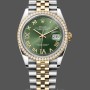 Replica Rolex Datejust 36-m126283rbr 0011, Oro giallo e diamanti, quadrante verde oliva, quadrante verde, quadrante verde
