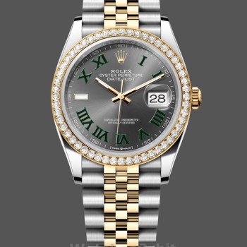 Replica Rolex Datejust 36-m126283rbr 0021 da donna, oro giallo e diamanti, quadrante romano Wimbledon ardesia, quadrante grigio
