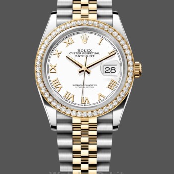 Replica Rolex Datejust 36-M126283RBR 0015, Oro giallo e diamanti, Quadrante romano bianco, Donna Quadrante bianco