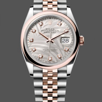 Replica Rolex Datejust 36mm Argento Quadrante Motivo Palma Bracciale Oyster - 126201 0038 Argento Motivo Palma Incastonato con Diamanti