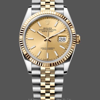 Replica Rolex Datejust 36mm Unisex-126233 0015-Champagne Quadrante indicizzato-Ghiera scanalata Champagne
