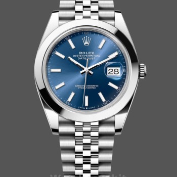 Replica Rolex Datejust 41-126300 0002, acciaio inossidabile, quadrante blu scanalato, bracciale Jubilee Quadrante blu