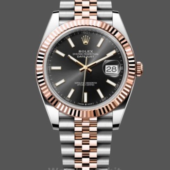 Replica Rolex Datejust 41-126331, oro Everose, quadrante nero, bracciale Jubilee, quadrante nero, uomo
