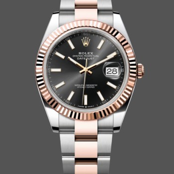 Replica Rolex Datejust 41-126331, oro Everose, quadrante nero, bracciale Oyster, quadrante nero, uomo