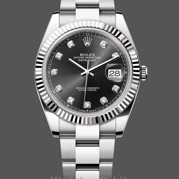 Replica Rolex Datejust 41 mm Uomo-m126334 0011-Ghiera scanalata-Diamante nero Quadrante nero