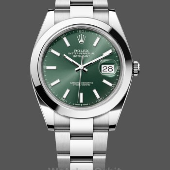 Replica Rolex Datejust 41-m126300 0019, Quadrante verde a bastoni, Oyster, Uomo, Quadrante verde