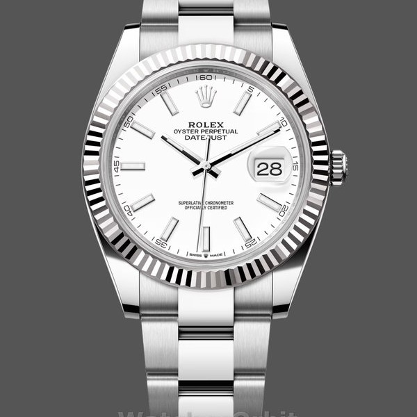 Replica Rolex Datejust 41-M126334 da uomo, acciaio inossidabile e oro bianco, quadrante bianco, quadrante bianco da uomo