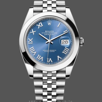 Replica Rolex Datejust 41-M126300 0018, Acciaio inossidabile, Quadrante blu romano, Bracciale Jubilee, Quadrante blu, Uomo