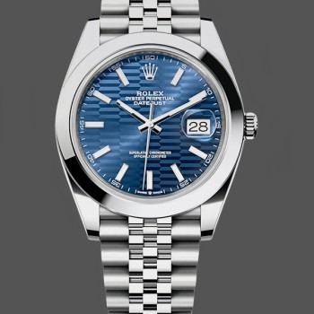 Replica Rolex Datejust 41-126300 0024, acciaio inossidabile, quadrante blu a bastoni, quadrante blu liscio, uomo