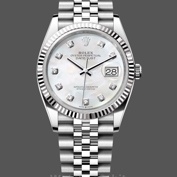 Replica Rolex Datejust 41-126334 da uomo, acciaio e oro bianco, quadrante MOP con diamanti, quadrante MOP da uomo