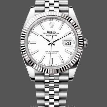 Replica Rolex Datejust 41-M126334 0010, acciaio e oro bianco, quadrante bianco, bracciale Jubilee, quadrante bianco