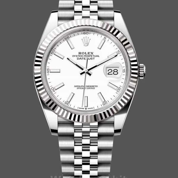 Replica Rolex Datejust 41-M126334 0010, acciaio e oro bianco, quadrante bianco, bracciale Jubilee, quadrante bianco