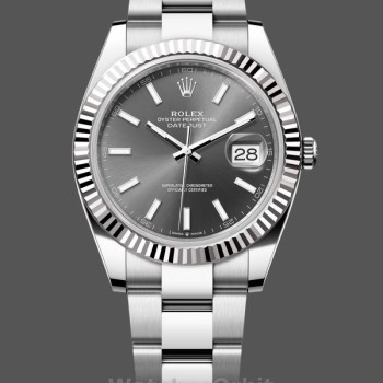 Replica Rolex Datejust 41-M126334, oro bianco, lunetta scanalata, quadrante ardesia, Oyster, quadrante grigio, uomo