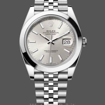 Replica Rolex Datejust 41-m126300 0004, Oystersteel, quadrante argentato, lunetta bombata quadrante argentato