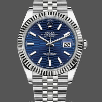 Replica Rolex Datejust 41-126334, usato, quadrante blu con motivo, bracciale Jubilee, quadrante blu