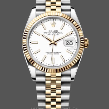 Replica Rolex Datejust 36 mm Unisex-m126233 0019-Calendario bianco-Ghiera scanalata Donna Bianco