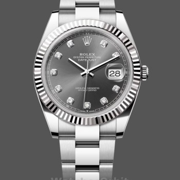 Replica Rolex Datejust 41 mm Uomo-m126334 0005-Ghiera scanalata-Giallo scuro rodiato Grigio Quadrante Grigio
