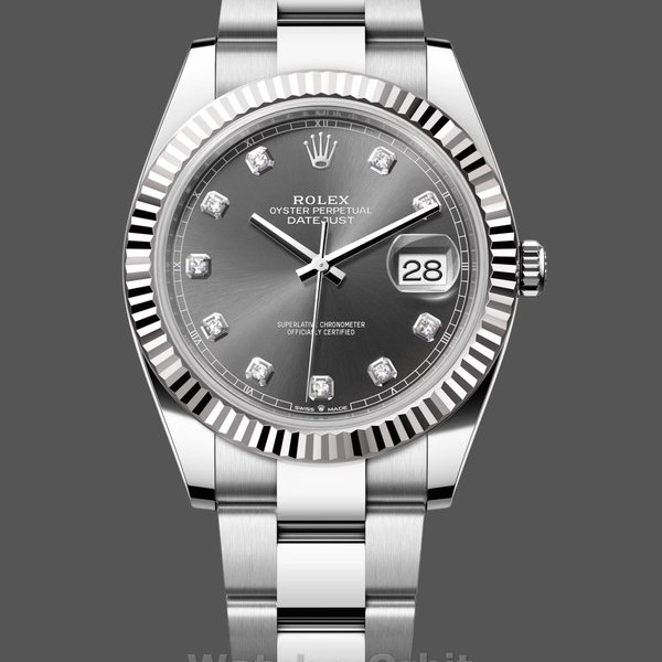 Replica Rolex Datejust 41 mm Uomo-m126334 0005-Ghiera scanalata-Giallo scuro rodiato Grigio Quadrante Grigio