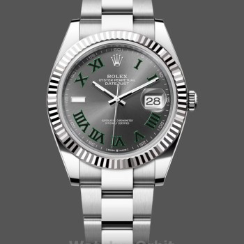 Replica Rolex Datejust 41 mm Uomo-m126334 0021-Lunetta scanalata-Giallo grigio Wimbledon Quadrante grigio Wimbledon