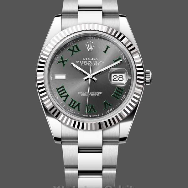 Replica Rolex Datejust 41 mm Uomo-m126334 0021-Lunetta scanalata-Giallo grigio Wimbledon Quadrante grigio Wimbledon