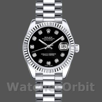 Replica Rolex Datejust-m178274 donna, 31 mm, quadrante nero con diamanti, lunetta scanalata, Lady Black