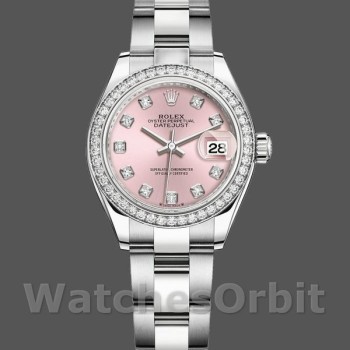 Replica Rolex Datejust 28mm Donna-279384RBR PDO-Calrante rosa con diamanti-Bracciale Oyster Rosa