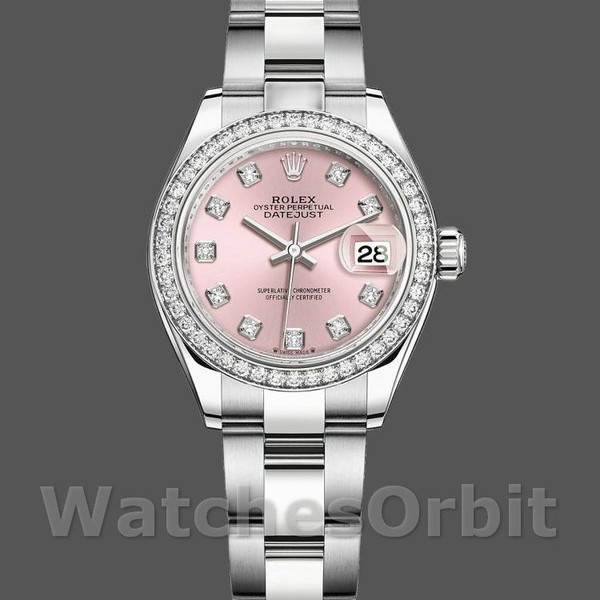Replica Rolex Datejust 28mm Donna-279384RBR PDO-Calrante rosa con diamanti-Bracciale Oyster Rosa